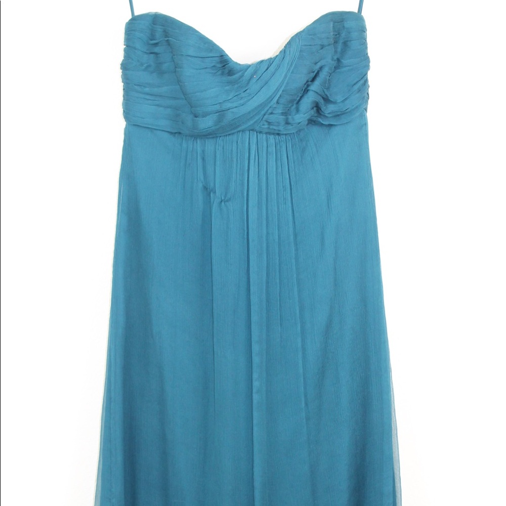 Amsale 100% Silk Teal Strapless Maxi Dress Size 4 - Picture 3 of 9